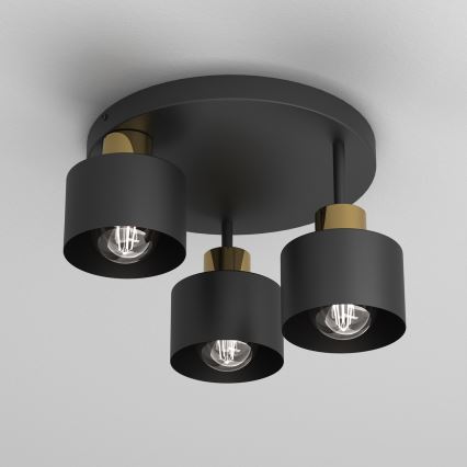 Plafonska svetiljka PARKLA 3xE27/15W/230V crna/zlatna