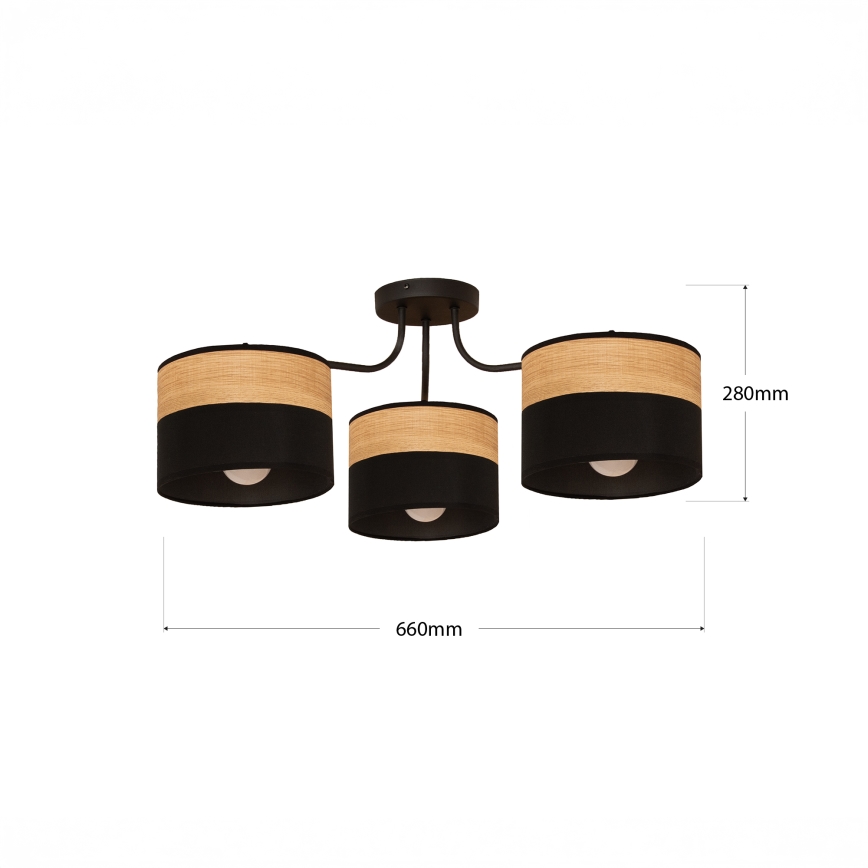 Plafonski luster ALBA 3xE27/15W/230V, prečnik 66 cm, crna/braon
