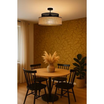 Plafonski luster BOHO 1xE27/60W/230V, prečnik 40 cm, crna/ratan