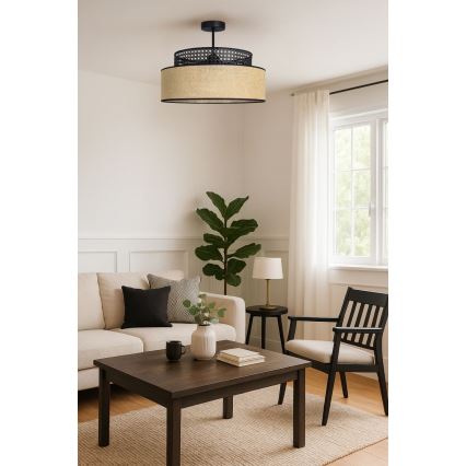 Plafonski luster BOHO 1xE27/60W/230V, prečnik 40 cm, crna/ratan