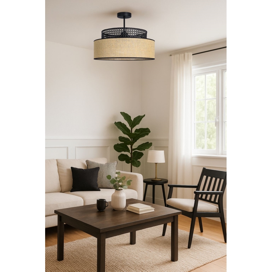 Plafonski luster BOHO 1xE27/60W/230V, prečnik 40 cm, crna/ratan