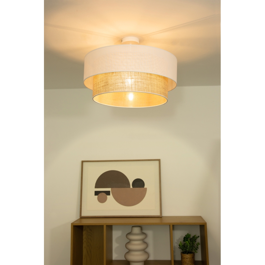 Plafonski luster BORHO 1xE27/60W/230V prečnik 40 cm bela/juta