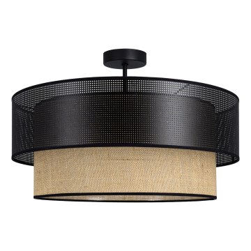 Plafonski luster BORHO, 1xE27/60W/230V, prečnik 40 cm, crna/juta