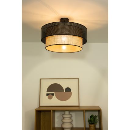 Plafonski luster BORHO, 1xE27/60W/230V, prečnik 40 cm, crna/juta