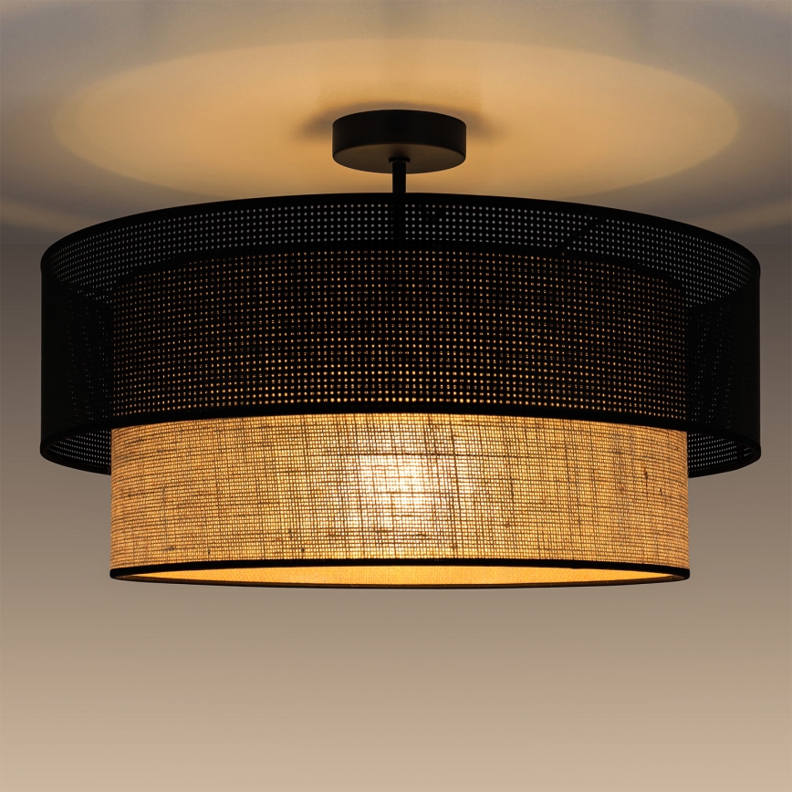 Plafonski luster BORHO, 1xE27/60W/230V, prečnik 40 cm, crna/juta