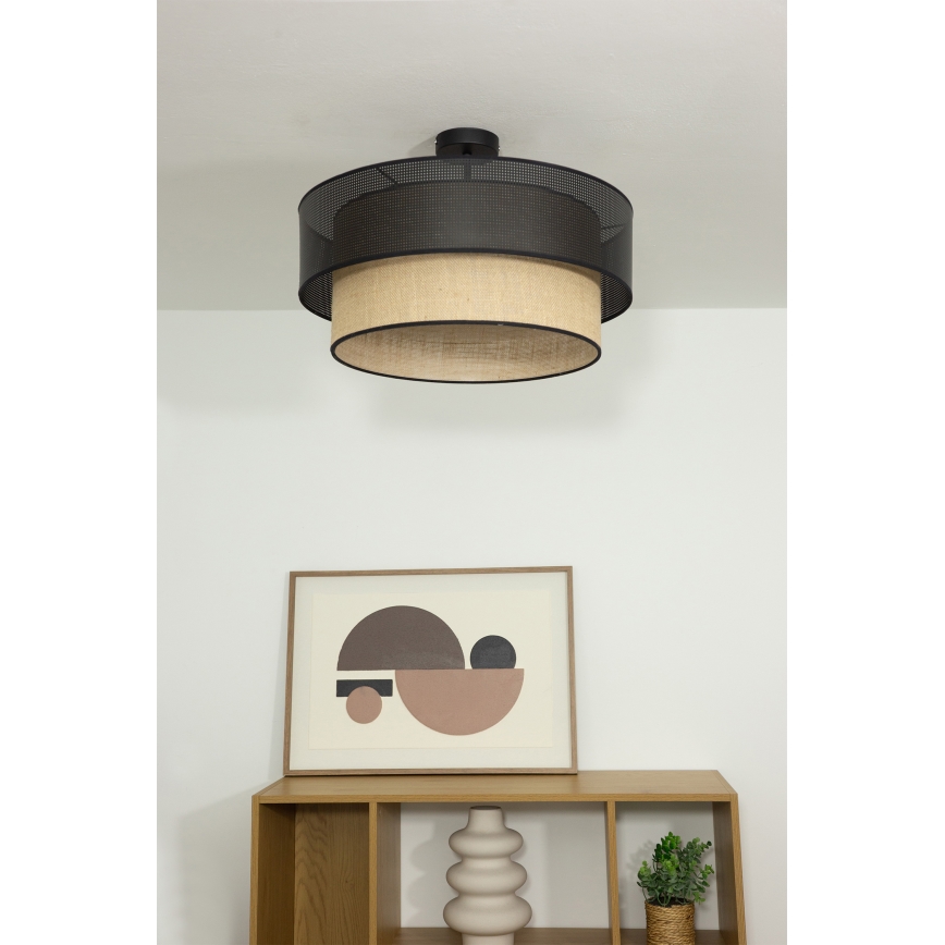 Plafonski luster BORHO, 1xE27/60W/230V, prečnik 40 cm, crna/juta