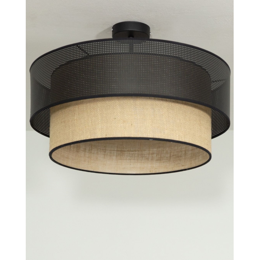Plafonski luster BORHO, 1xE27/60W/230V, prečnik 40 cm, crna/juta