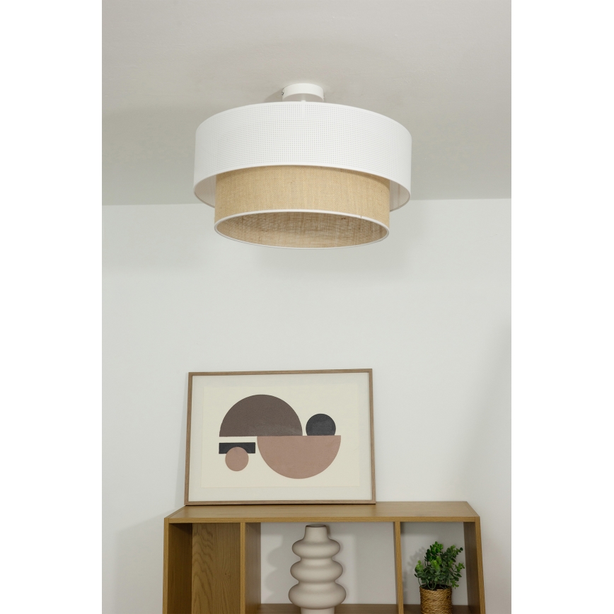 Plafonski luster BORHO 1xE27/60W/230V prečnik 50 cm bela/juta