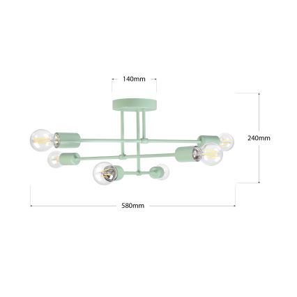 Plafonski luster CAMBRIDGE 6xE27/15W/230V, zelene boje