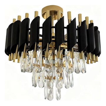 Plafonski luster CRISTAL, 5xE14/10W/230V, prečnik 38 cm, crna/zlatna