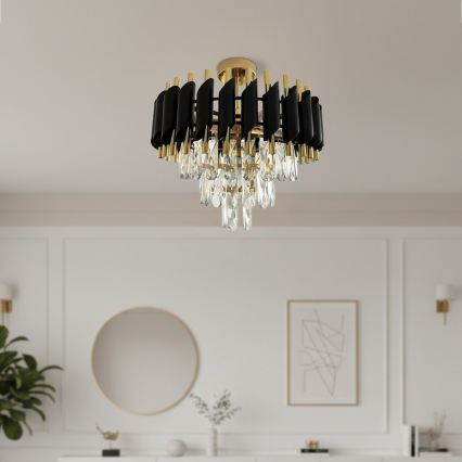 Plafonski luster CRISTAL, 5xE14/10W/230V, prečnik 38 cm, crna/zlatna
