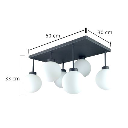 Plafonski luster DEA 6xE14/60W/230V crna/bela