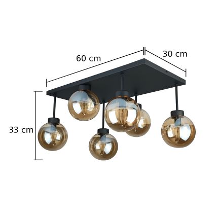 Plafonski luster DEA 6xE14/60W/230V crna/zadimljeno bež