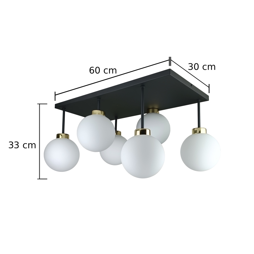 Plafonski luster DEA 6xE14/60W/230V crna/zlatna/bela