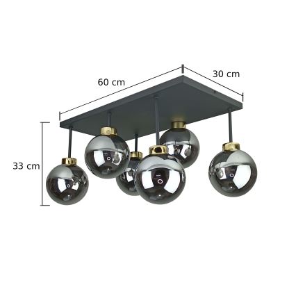 Plafonski luster DEA 6xE14/60W/230V crna/zlatna/zadimljena crna