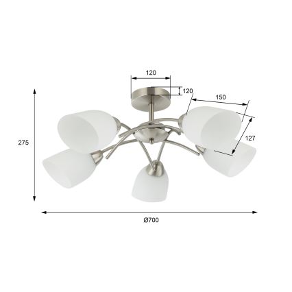 Plafonski luster DONNA 5xE27/60W/230V nikl
