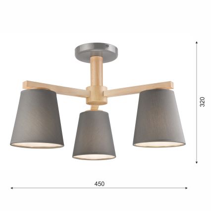 Plafonski luster ELLIE 3xE27/60W/230V siva/buk