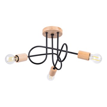 Plafonski luster EMBER 3xE27/15W/230V crna/bež/buk