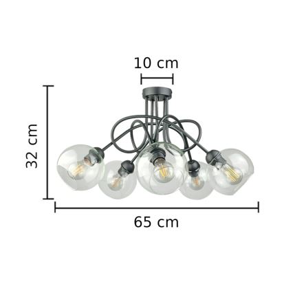 Plafonski luster EVIE 5xE27/60W/230V antracit/prozirno