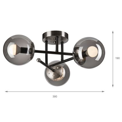 Plafonski luster MALENA 3xE14/5W/230V crna/zadimljena
