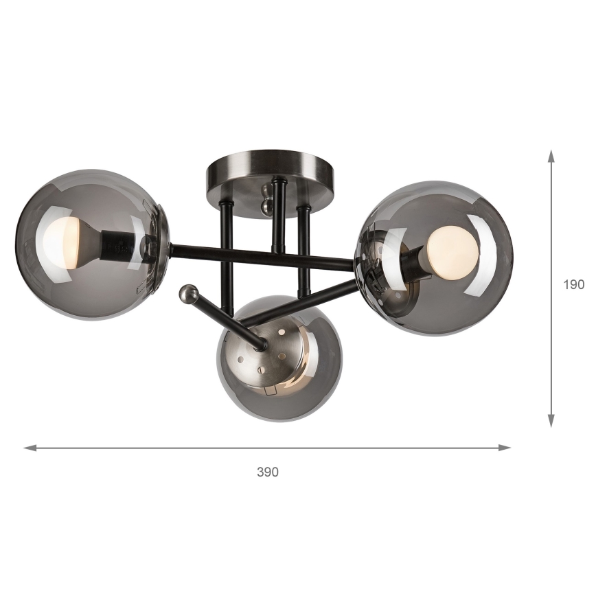 Plafonski luster MALENA 3xE14/5W/230V crna/zadimljena