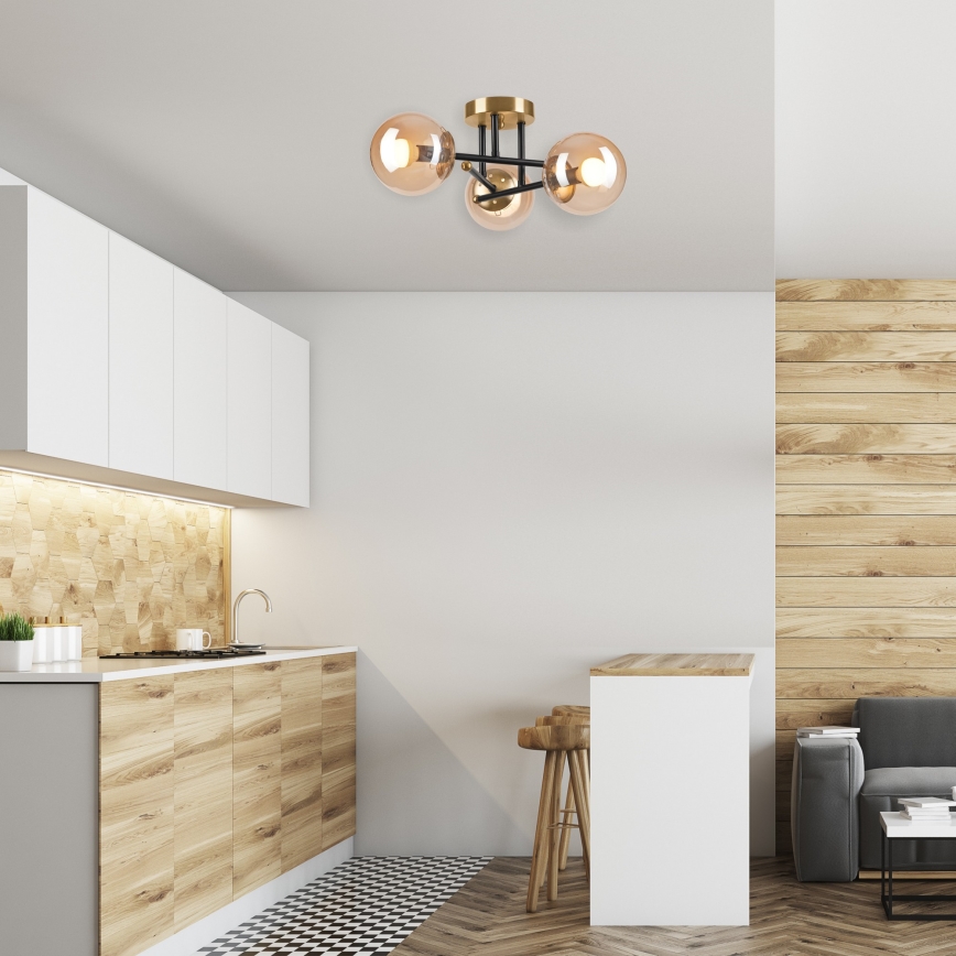 Plafonski luster MALENA 3xE14/5W/230V zlatna/crna/dimno bež