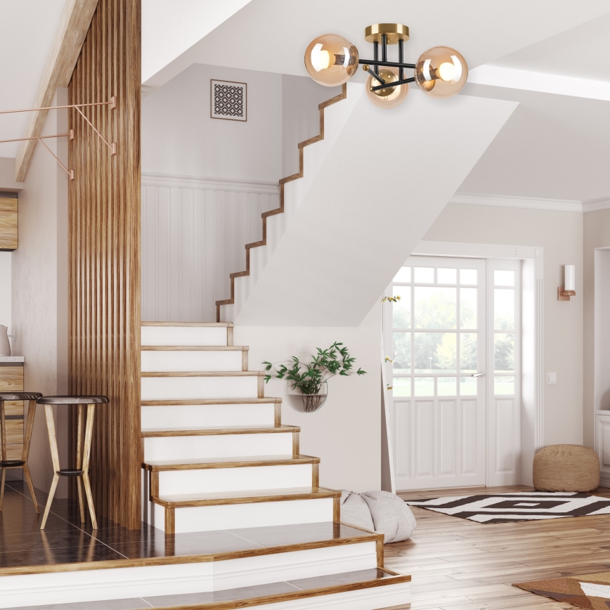 Plafonski luster MALENA 3xE14/5W/230V zlatna/crna/dimno bež