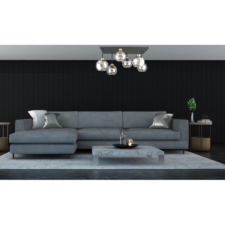 Plafonski luster NESSA 6xE27/60W/230V crni/zlatni/prozirni