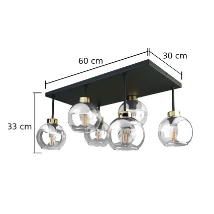 Plafonski luster NESSA 6xE27/60W/230V crni/zlatni/prozirni