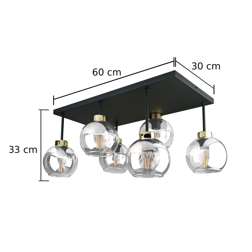 Plafonski luster NESSA 6xE27/60W/230V crni/zlatni/prozirni
