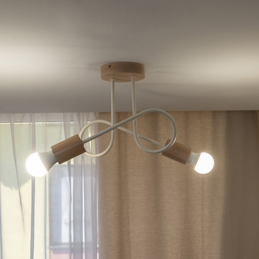 Plafonski luster OXFORD 2xE27/15W/230V borovina/krema