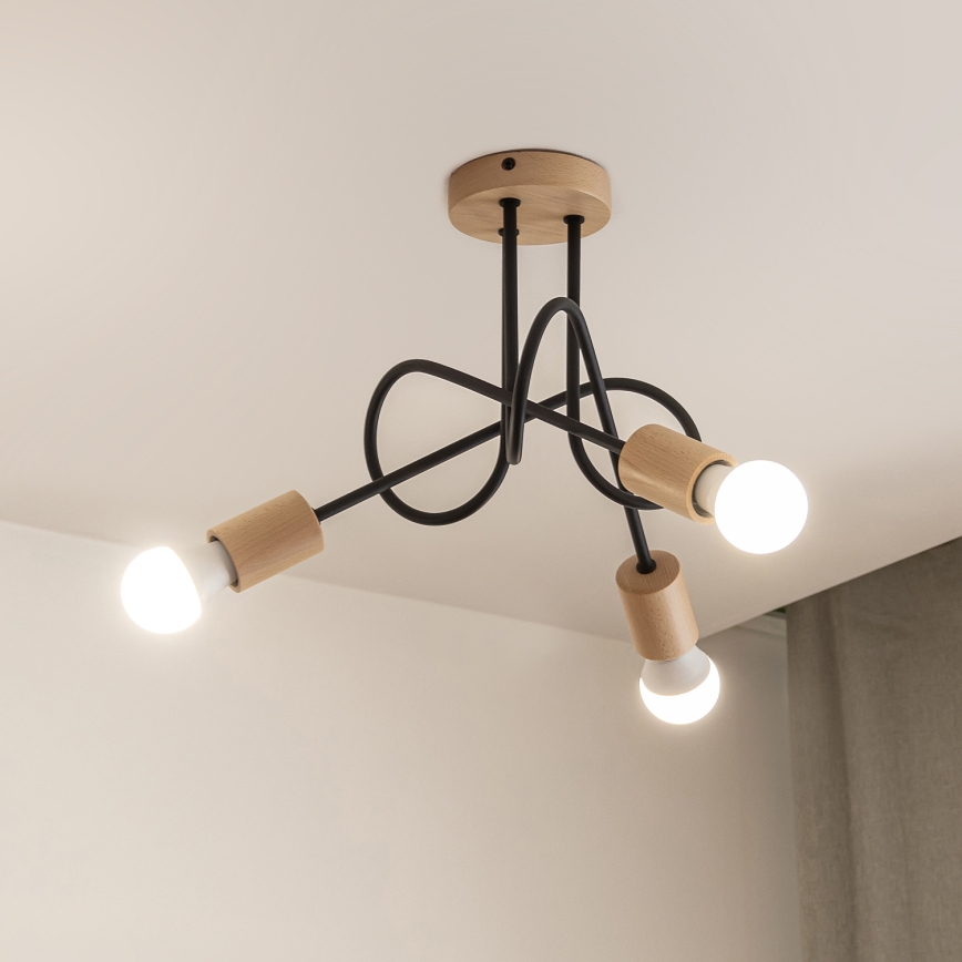 Plafonski luster OXFORD 3xE27/15W/230V borovina/crna