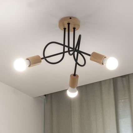 Plafonski luster OXFORD 3xE27/15W/230V borovina/crna