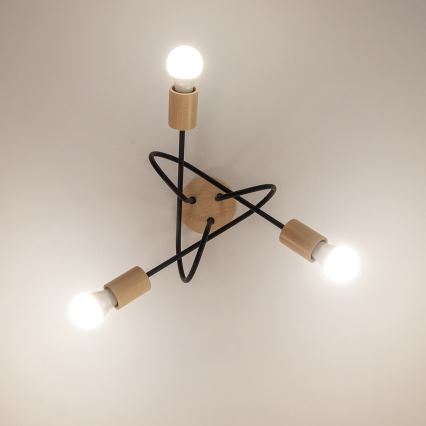 Plafonski luster OXFORD 3xE27/15W/230V borovina/crna
