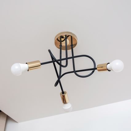 Plafonski luster OXFORD 3xE27/15W/230V zlatna/crna