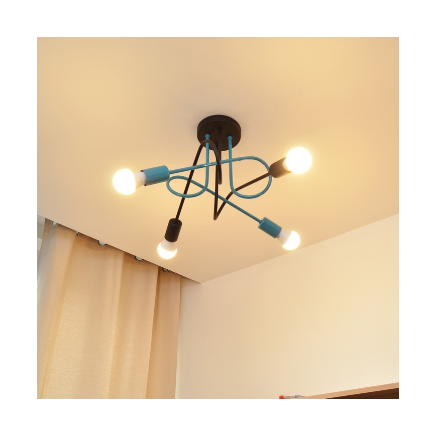 Plafonski luster OXFORD 4xE27/15W/230V crna/tirkizna
