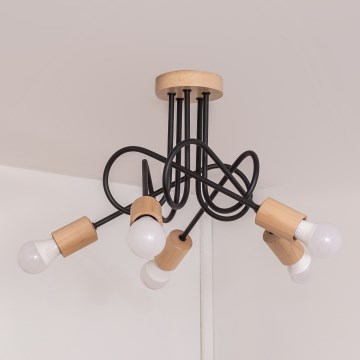 Plafonski luster OXFORD 5xE27/15W/230V borovina/crna