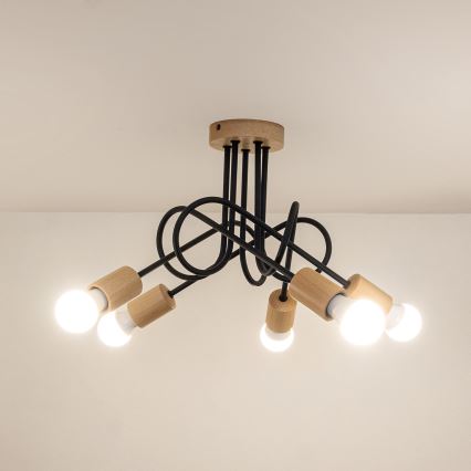 Plafonski luster OXFORD 5xE27/15W/230V borovina/crna