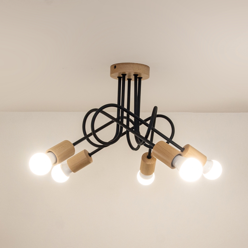 Plafonski luster OXFORD 5xE27/15W/230V borovina/crna