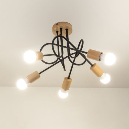 Plafonski luster OXFORD 5xE27/15W/230V borovina/crna