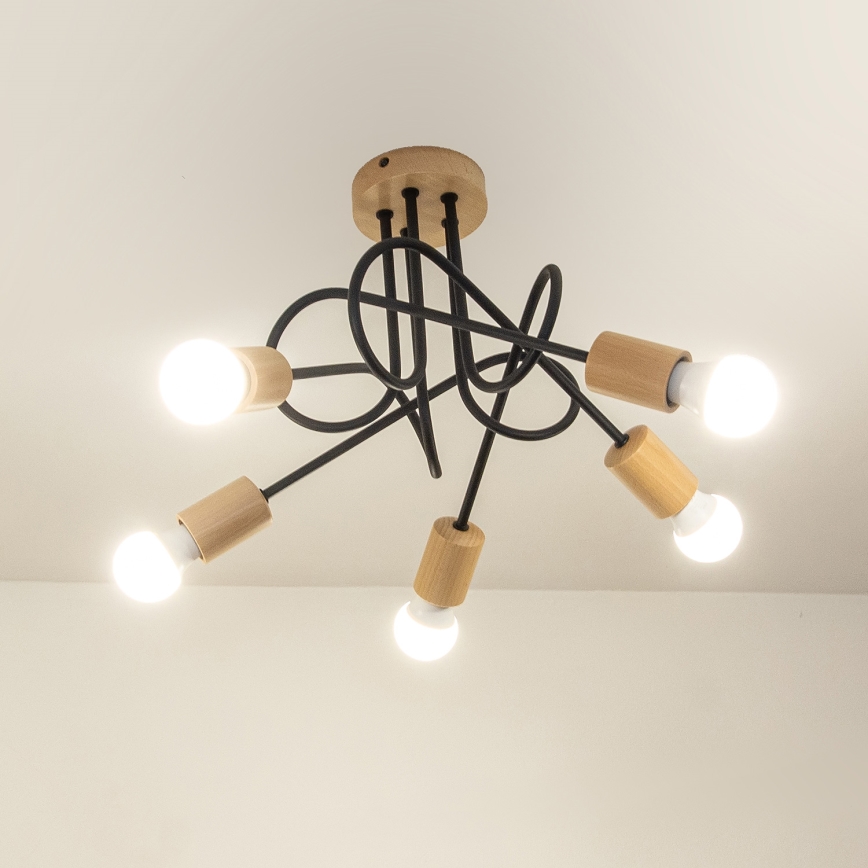 Plafonski luster OXFORD 5xE27/15W/230V borovina/crna