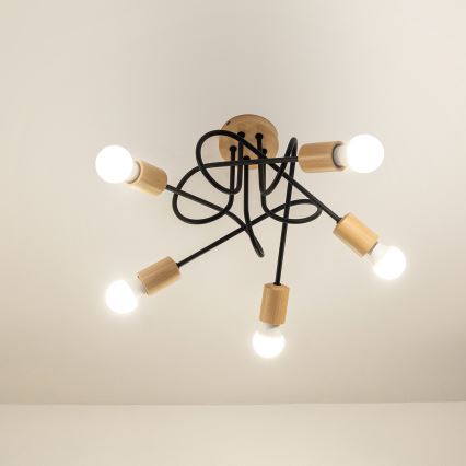 Plafonski luster OXFORD 5xE27/15W/230V borovina/crna