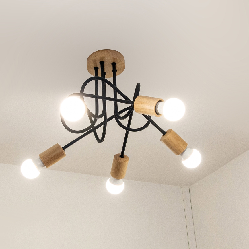 Plafonski luster OXFORD 5xE27/15W/230V borovina/crna