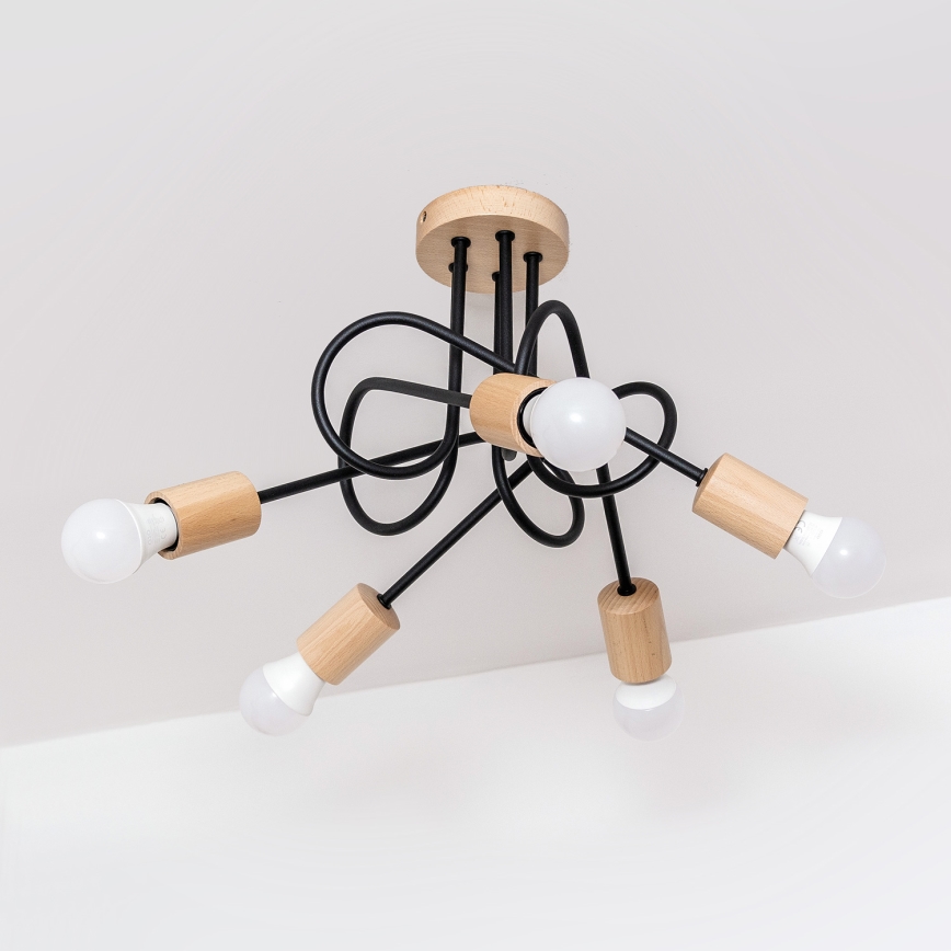 Plafonski luster OXFORD 5xE27/15W/230V borovina/crna