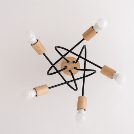 Plafonski luster OXFORD 5xE27/15W/230V borovina/crna