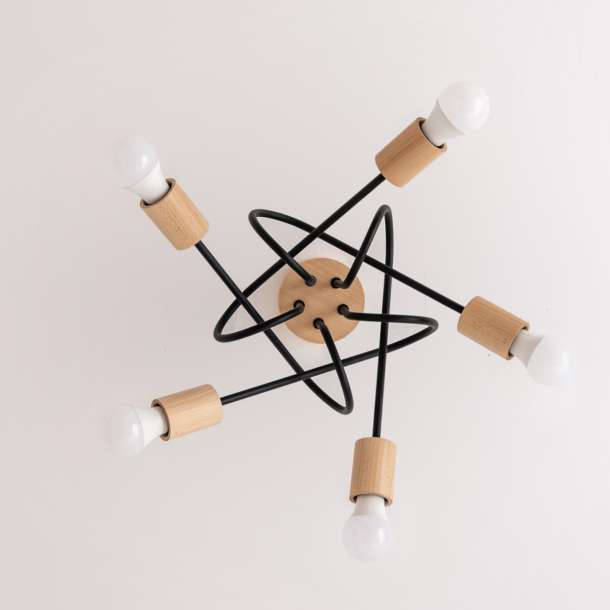 Plafonski luster OXFORD 5xE27/15W/230V borovina/crna