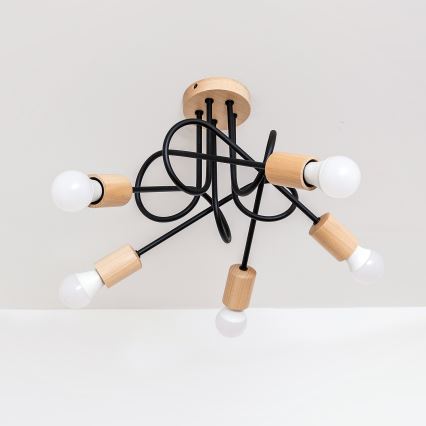 Plafonski luster OXFORD 5xE27/15W/230V borovina/crna