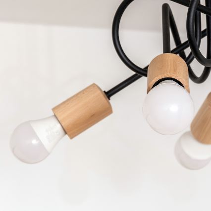 Plafonski luster OXFORD 5xE27/15W/230V borovina/crna