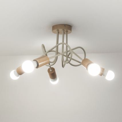 Plafonski luster OXFORD 5xE27/15W/230V borovina/krem