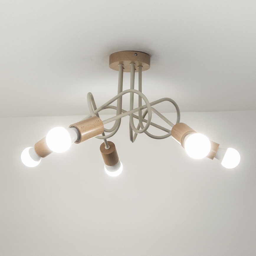 Plafonski luster OXFORD 5xE27/15W/230V borovina/krem